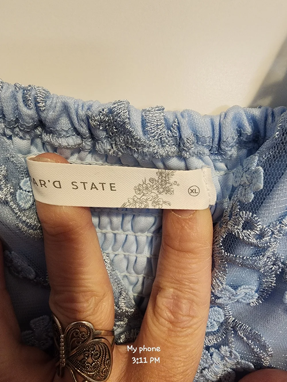 Altar'd State Light Blue And Silver Lace Floral Camisole Top - Picture 2 of 5